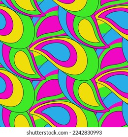 Abstract Hand Drawing Geometric Layered Paisleys Seamless Vector Pattern Isolated Background