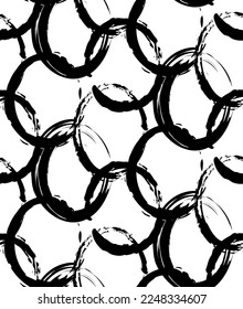 Resumen Dibujo A Mano Dibujo Pincel Geométrico Escalado Elipses Estrocados Círculos Redondos Cadenas Patrón Vector sin Marea Fondo Aislado 