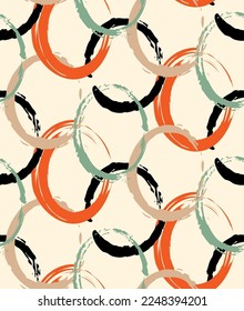 Abstract Hand Drawing Geometric Layered Brush Stroked Ellipses Round Circles Chains Seamless Vector Pattern Isolated Background 