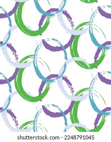 Abstract Hand Drawing Geometric Layered Brush Stroked Ellipses Round Circles Chains Seamless Vector Pattern Isolated Background 