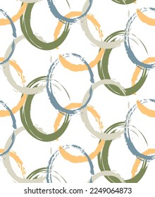 Abstract Hand Drawing Geometric Layered Brush Stroked Ellipses Round Circles Chains Seamless Vector Pattern Isolated Background 