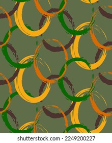 Abstract Hand Drawing Geometric Layered Brush Stroked Ellipses Round Circles Chains Seamless Vector Pattern Isolated Background 