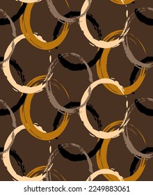 Abstract Hand Drawing Geometric Layered Brush Stroked Ellipses Round Circles Chains Seamless Vector Pattern Isolated Background 