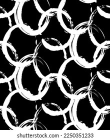 Abstract Hand Drawing Geometric Layered Brush Stroked Ellipses Round Circles Chains Seamless Vector Pattern Isolated Background 