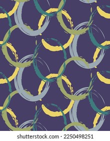 Abstract Hand Drawing Geometric Layered Brush Stroked Ellipses Round Circles Chains Seamless Vector Pattern Isolated Background 