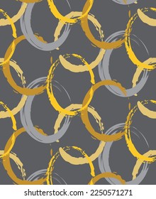 Abstract Hand Drawing Geometric Layered Brush Stroked Ellipses Round Circles Chains Seamless Vector Pattern Isolated Background 