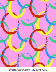 Abstraktes Handzeichnen, geometrisch gestaffelte Pinselstriche, gesprenkelte Ellipsen, runde Kreise Ketten Nahtlose Vektormuster, isolierter Hintergrund 