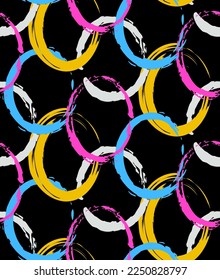 Abstract Hand Drawing Geometric Layered Brush Stroked Ellipses Round Circles Chains Seamless Vector Pattern Isolated Background 
