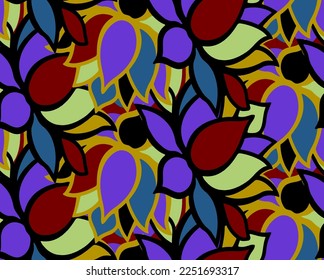 Abstract Hand Drawing Geometric Layered Lotus Flowers Leaves Seamless Vector Pattern Isolated Background