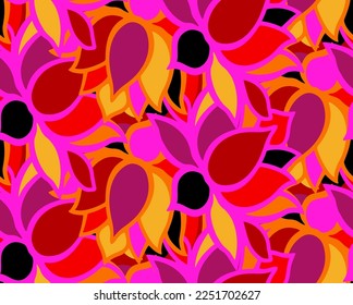 Abstract Hand Drawing Geometric Layered Lotus Flowers Leaves Seamless Vector Pattern Isolated Background