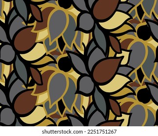 Abstract Hand Drawing Geometric Layered Lotus Flowers Leaves Seamless Vector Pattern Isolated Background