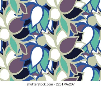 Abstract Hand Drawing Geometric Layered Lotus Flowers Leaves Seamless Vector Pattern Isolated Background