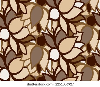 Abstract Hand Drawing Geometric Layered Lotus Flowers Leaves Seamless Vector Pattern Isolated Background