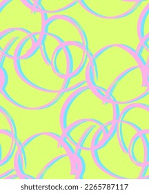 Abstract Hand Drawing Geometric Layered Brush Stroked Ellipses Round Circles Chains Seamless Vector Pattern Isolated Background 