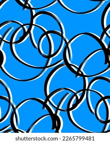 Abstract Hand Drawing Geometric Layered Brush Stroked Ellipses Round Circles Chains Seamless Vector Pattern Isolated Background 