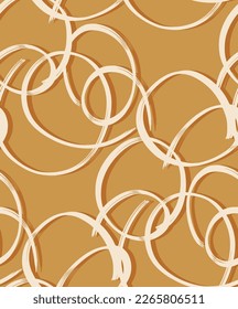 Abstract Hand Drawing Geometric Layered Brush Stroked Ellipses Round Circles Chains Seamless Vector Pattern Isolated Background 
