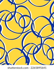 Abstract Hand Drawing Geometric Layered Brush Stroked Ellipses Round Circles Chains Seamless Vector Pattern Isolated Background 