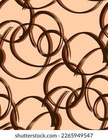 Abstract Hand Drawing Geometric Layered Brush Stroked Ellipses Round Circles Chains Seamless Vector Pattern Isolated Background 