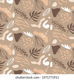 Abstract Hand Drawing Geometric Leaves and Mixed Animal Skins Repeating Vector Pattern Isolated Background  