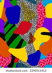 Abstract Hand Drawing Geometric Leopard Animal Skin Shapes Seamless Pop Art Patchwork Vector Pattern Isolated Background
