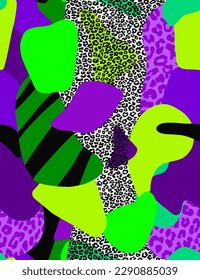 Abstract Hand Drawing Geometric Leopard Animal Skin Shapes Seamless Pop Art Patchwork Vector Pattern Isolated Background