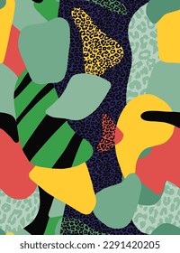 Abstract Hand Drawing Geometric Leopard Animal Skin Shapes Seamless Pop Art Patchwork Vector Pattern Isolated Background