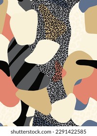 Resumen Dibujo manual de leopardo geométrico de piel de animales Formas de arte pop transparente Patrón vectorial aislado fondo aislado