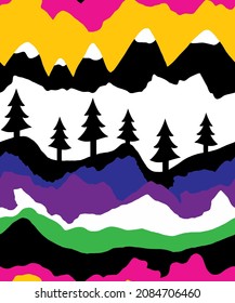 Abstract Hand Drawing Geometric Mountains Hills and Pine Trees Seamless Vector Pattern Isolated Background