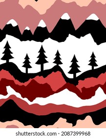 Abstract Hand Drawing Geometric Mountains Hills and Pine Trees Seamless Vector Pattern Isolated Background