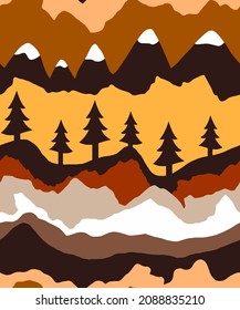 Resumen Dibujo manual Montañas Geométricas Colinas y Pinos Patrón vectorial sin mar Fondo aislado