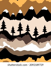 Abstract Hand Drawing Geometric Mountains Hills and Pine Trees Seamless Vector Pattern Isolated Background