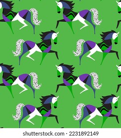Abstract Hand Drawing Geometric Origami Unicorn Horse Logo Seamless Vector Pattern Isolated Background