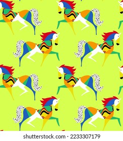 Abstract Hand Drawing Geometric Origami Unicorn Horse Logo Seamless Vector Pattern Isolated Background
