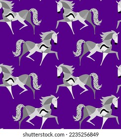 Abstract Hand Drawing Geometric Origami Unicorn Horse Logo Seamless Vector Pattern Isolated Background