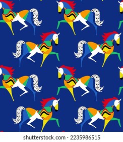 Abstract Hand Drawing Geometric Origami Unicorn Horse Logo Seamless Vector Pattern Isolated Background