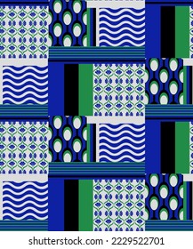 Abstract Hand Drawing Geometric Patchwork Tile Collage Seamless Vector Pattern Isolated Background