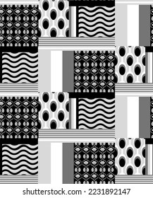 Abstract Hand Drawing Geometric Patchwork Tile Collage Seamless Vector Pattern Isolated Background