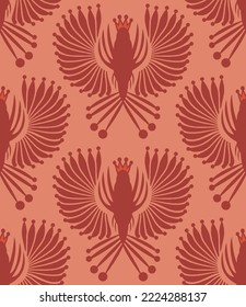 Resumen de pájaros de pavo real geométrico con coronas patrón vectorial sin costura fondo aislado