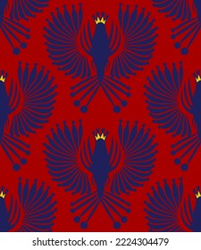 Abstract Hand Drawing Geometric Peacock Birds with Crowns Seamless Vector Pattern Isolated Background