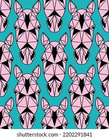 Abstract Hand Drawing Geometric Polygonal Horse Head Logo Seamless Vector Pattern Isolated Background 