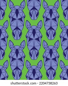 Abstraktes handgezeichnetes, geometrisches, polygonales Pferdekopflogo Nahtloses Vektormuster, isolierter Hintergrund 