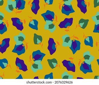 Abstract Hand Drawing Geometric Retro Flowers and Leaves Seamless Vector Pattern Isolated Background