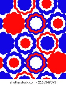 Abstract Hand Drawing Geometric Retro Tile Flowers Seamless Vector Pattern Isolated Background