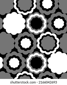 Abstract Hand Drawing Geometric Retro Tile Flowers Seamless Vector Pattern Isolated Background