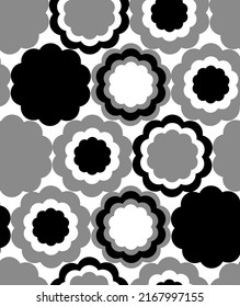 Abstract Hand Drawing Geometric Retro Tile Flowers Seamless Vector Pattern Isolated Background