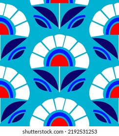 Abstracto Plano Geométrico Retro Flores de mosaico y deja un patrón vectorial sin soldadura Fondo aislado