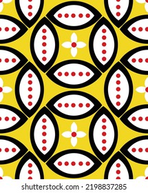 Abstract Hand Drawing Geometric Retro Circle Leaves Flowers Dots Seamless Ethnic Vector Pattern Isolated Background 