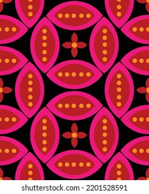 Abstract Hand Drawing Geometric Retro Circle Leaves Flowers Dots Seamless Ethnic Vector Pattern Isolated Background 