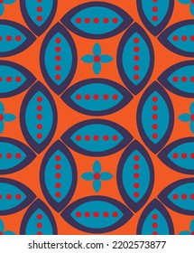 Abstract Hand Drawing Geometric Retro Circle Leaves Flowers Dots Seamless Ethnic Vector Pattern Isolated Background 