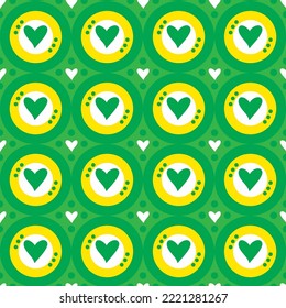 Abstract Hand Drawing Geometric Retro Circles and Hearts Seamless Vector Pattern Isolated Background